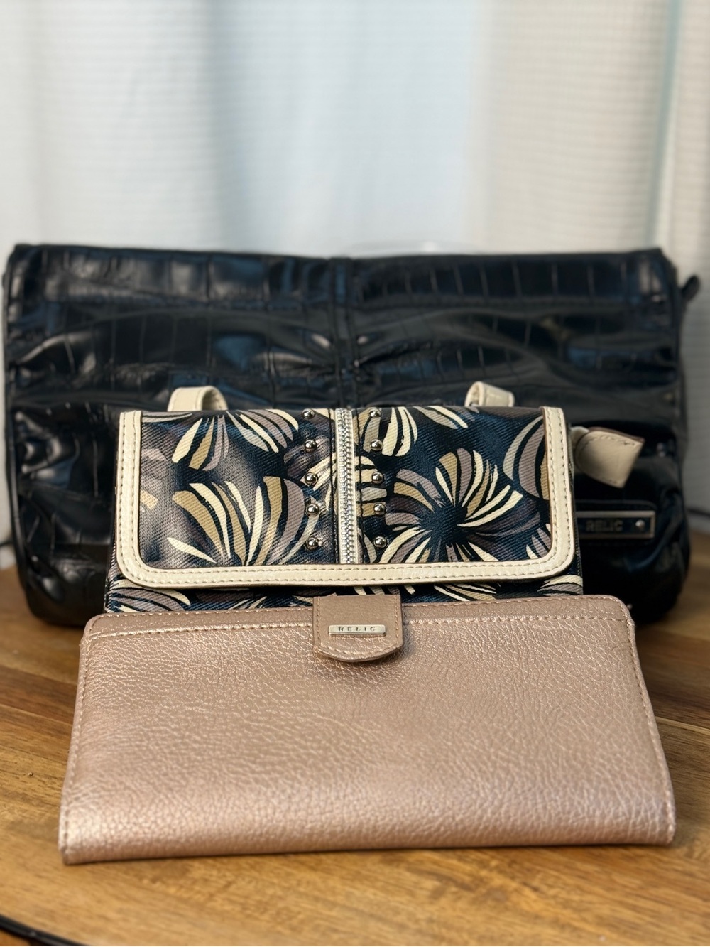 Relic Day To Night Trio - Clutch, Crossbody, and Rose Gold Tone Wallet